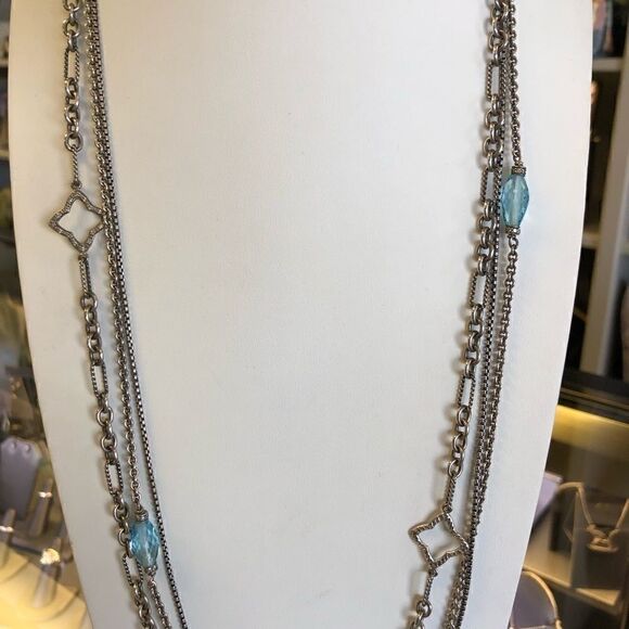AUTHENTIC David Yurman Quatrefoil 925 Sterling Silver Blue Topaz Necklace - Picture 4 of 8
